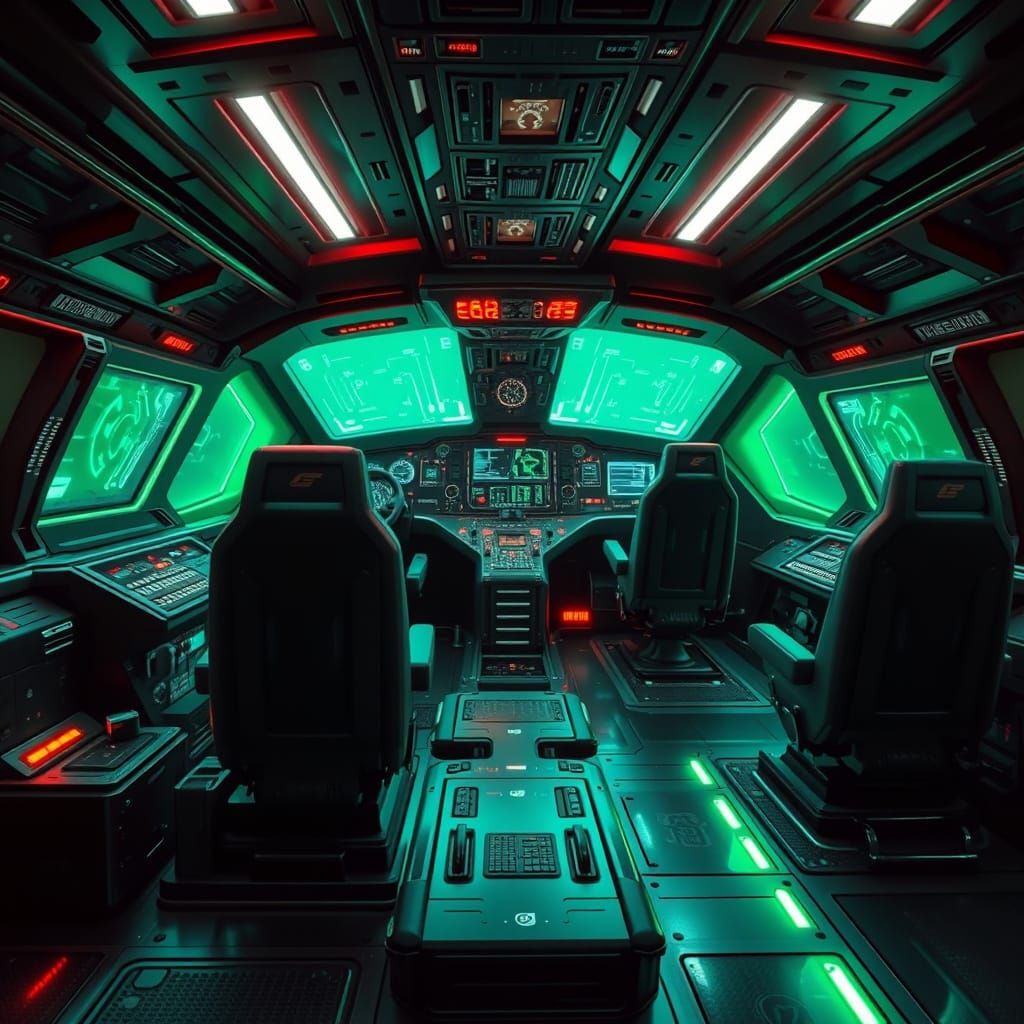 Epic Sci-Fi Spacecraft Pilot Room in Cyberpunk Style