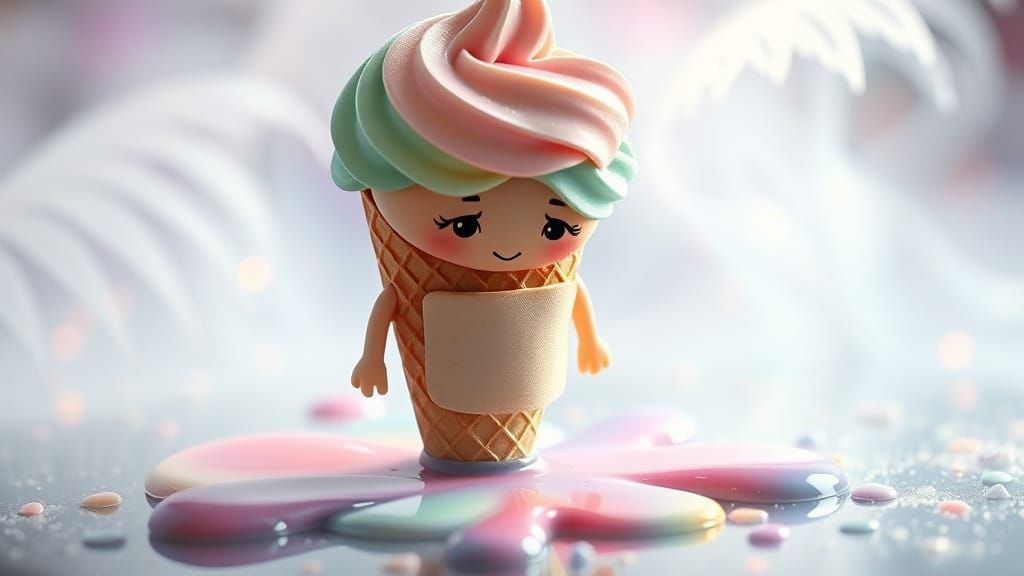 Worried Ice Cream Cone Melts in Kinkade Style