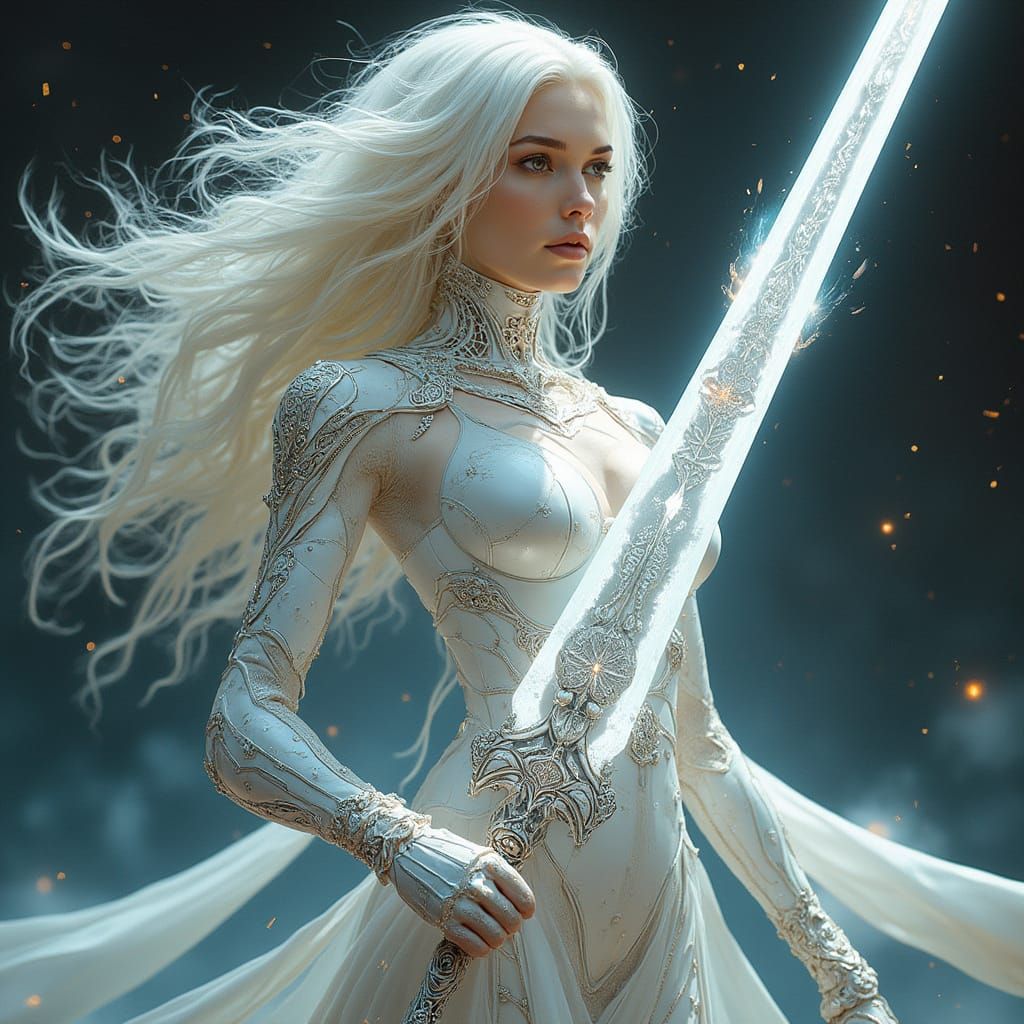 Ethereal Celestial Cyborg in Art Nouveau Futurism