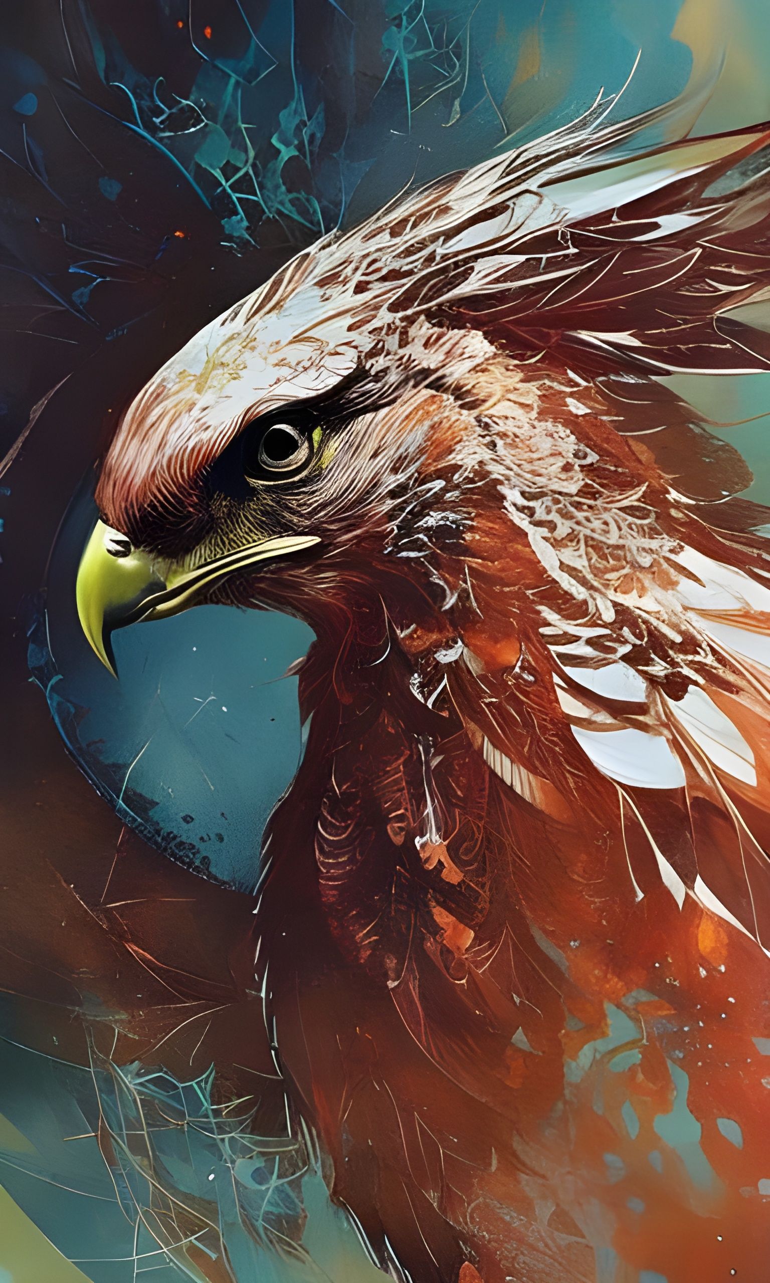 Celestial Hawk King in Fluid Gouache Style