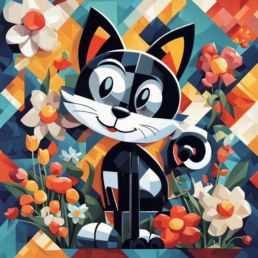 Felix the Cat in Cubist Art Deco Style