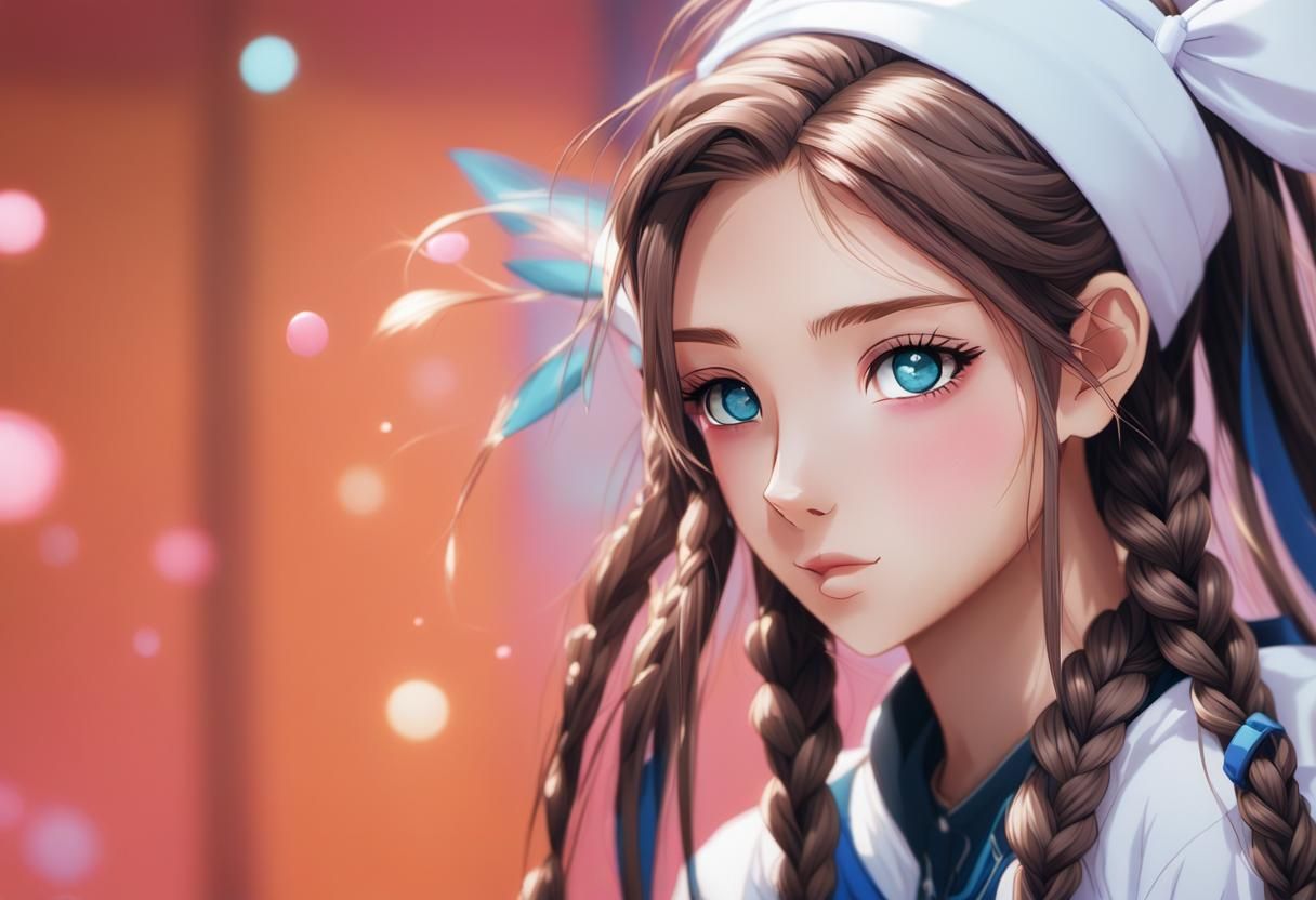 Vibrant Anime Girl with Long Braided Hair in Pastel Hues