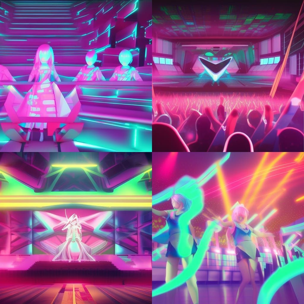 Futuristic Miku Concert in Synthwave Style