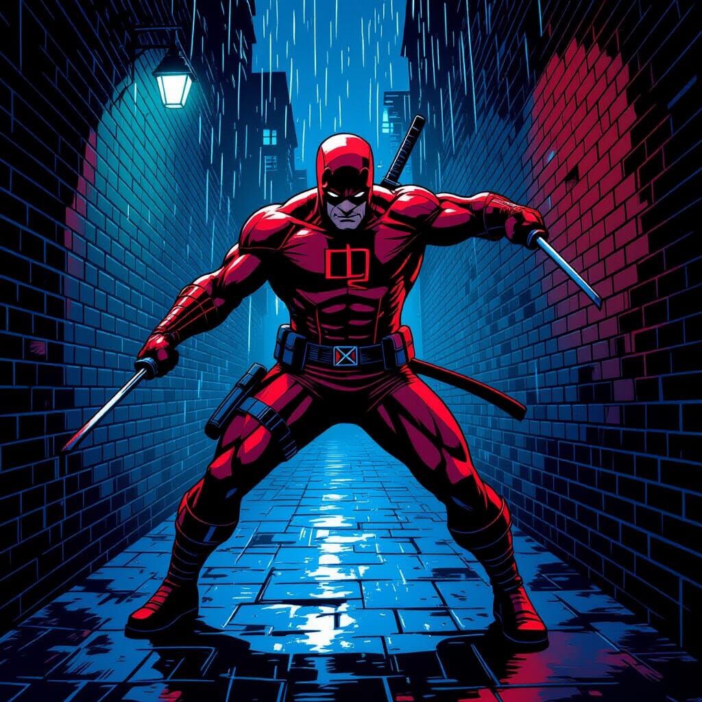 Daredevil Wields Nunchucks in Gritty Alleyway Night Scene