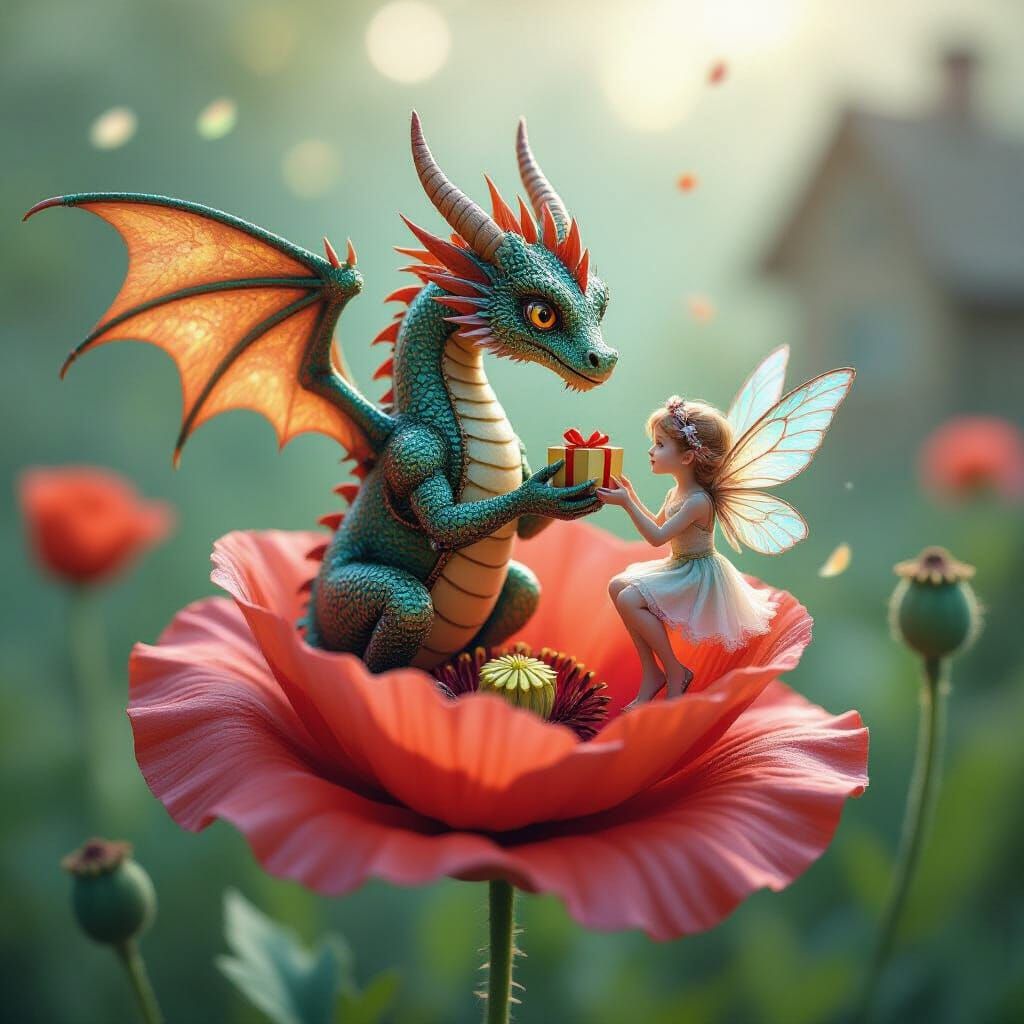 Clockwork Dragon and Fairy in Bioluminescent Steampunk Villa...