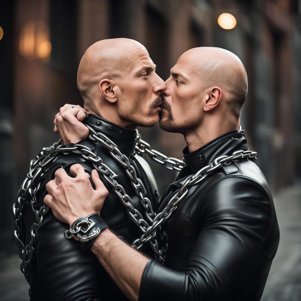 Two Bald Men Kissing in Tom of Finland Style