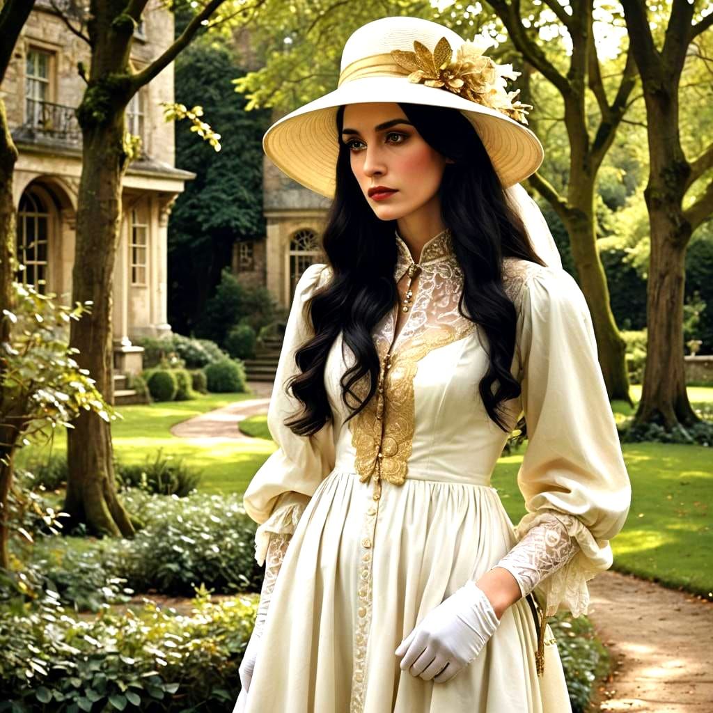 Mina Murray in White and Gold, Oil Painting