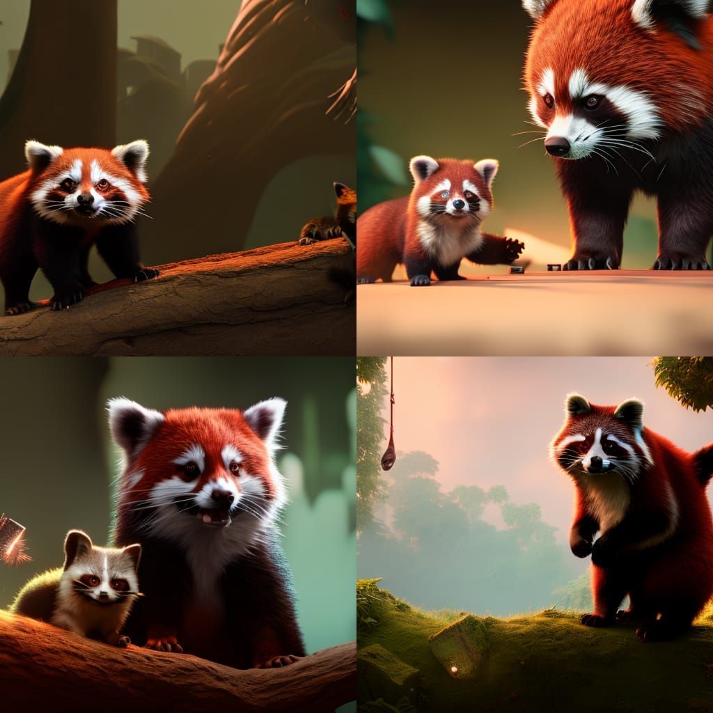 Red Panda and Raccoon Hybrid in Detailed Matte Painting