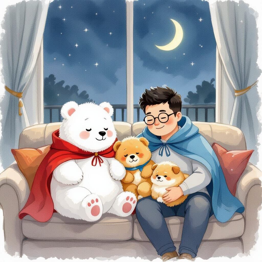 Whimsical Bears Napping, Watercolor Illustration