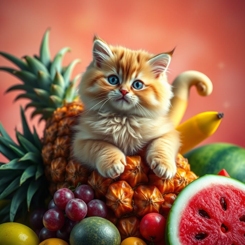 Golden Starfruit Cat in Vibrant Fruit Paradise