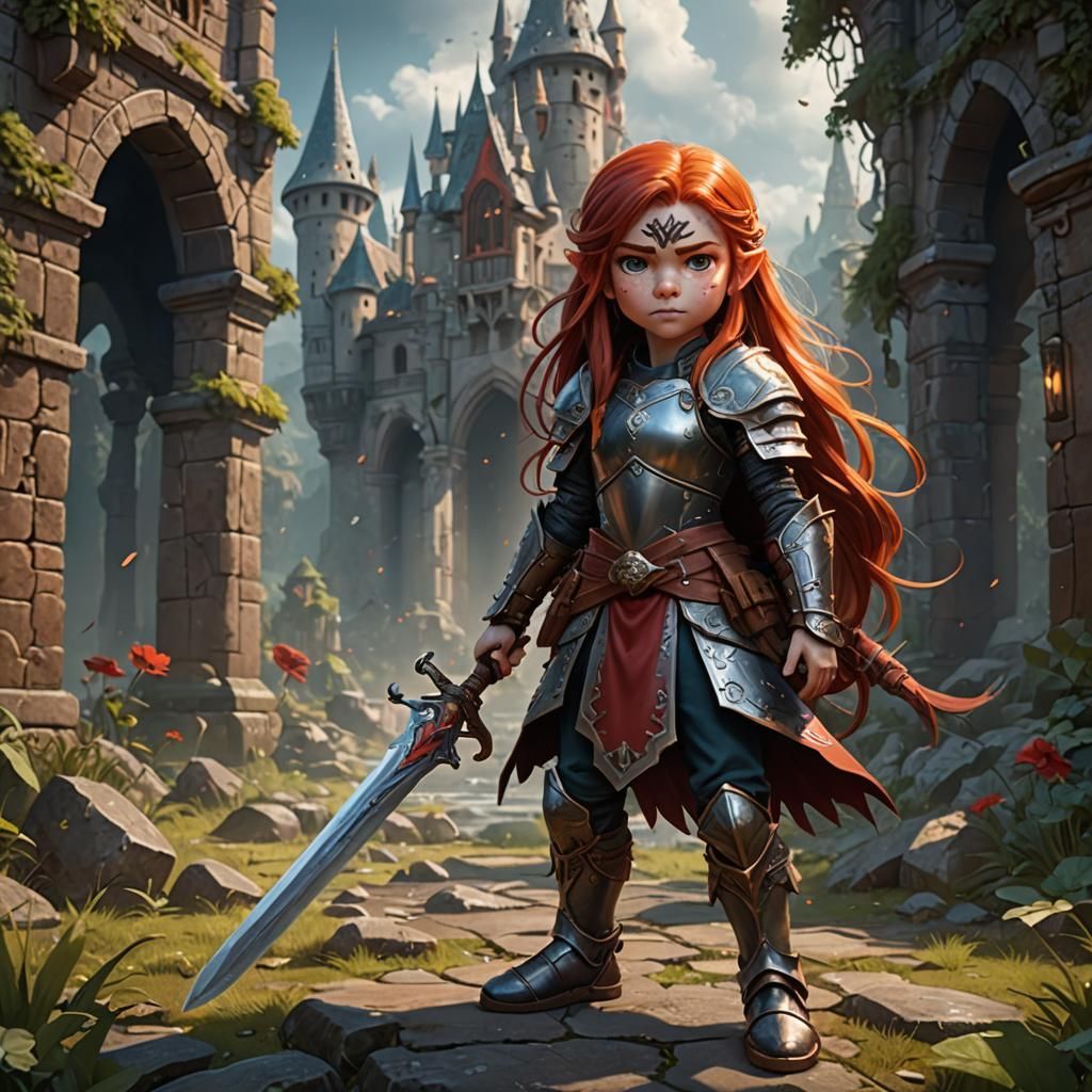 Fantastical Little Warrior with Sword, Digital Art