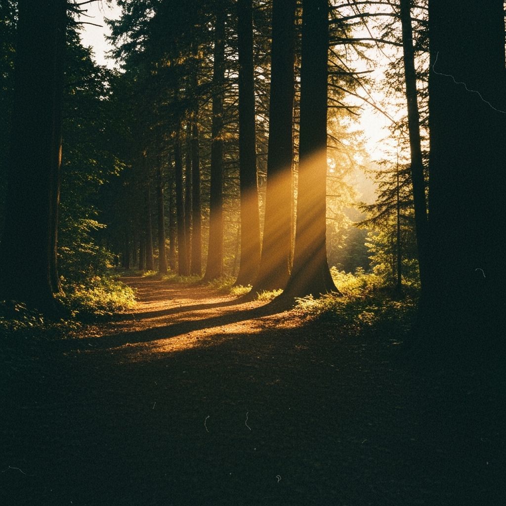 Golden Light Leaks in Moody Forest Scene