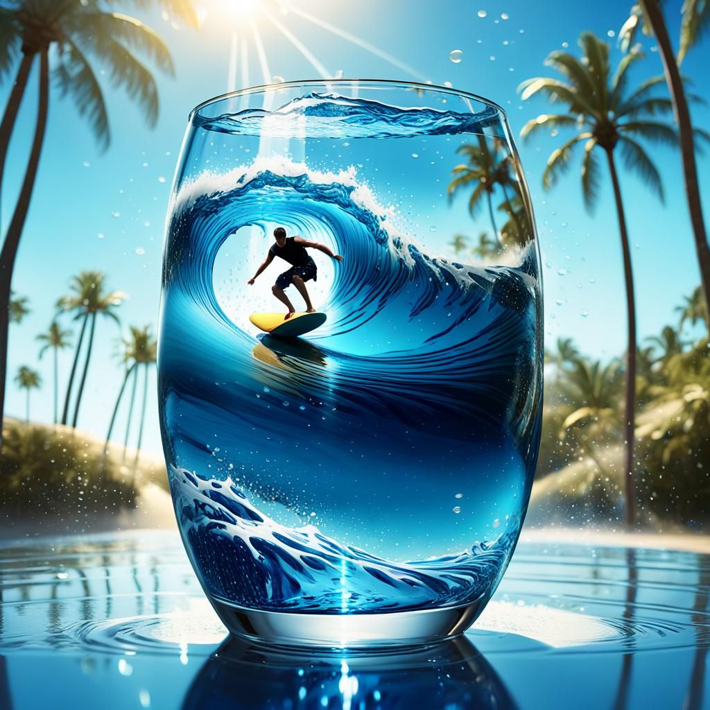 Surreal Wave Surfer in Glass Tumbler