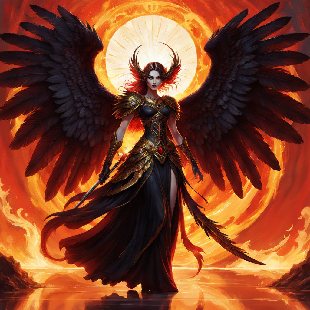 Demonic Harpie Goddess in Fiery, Ethereal Splendor