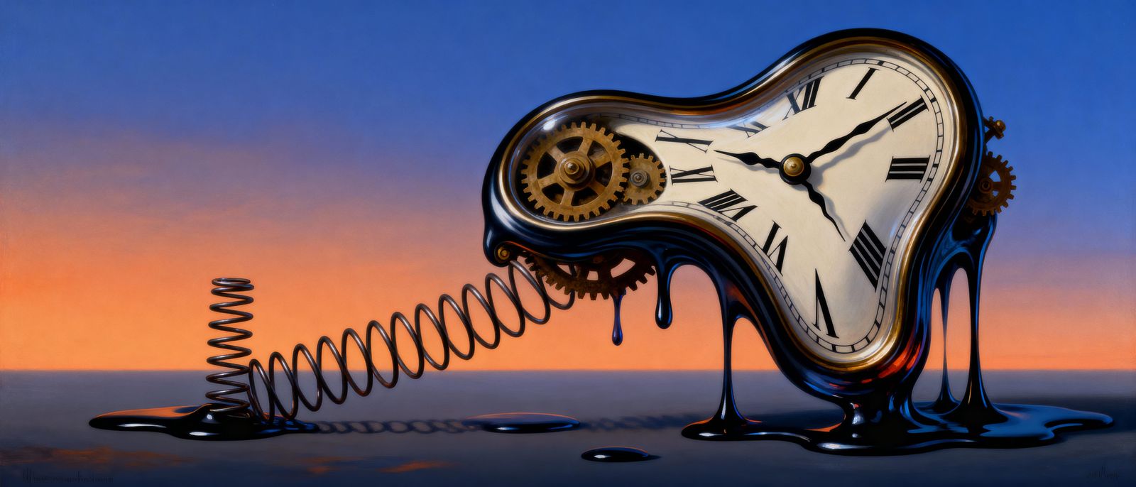 Surreal Melting Clock Face in Twilight Hues