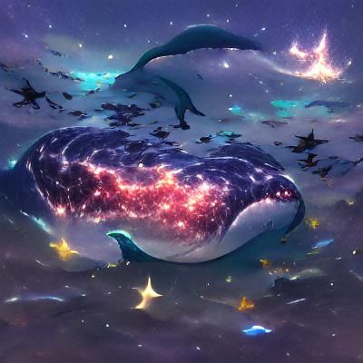 Whale Swimming in Starry Cosmic Ocean