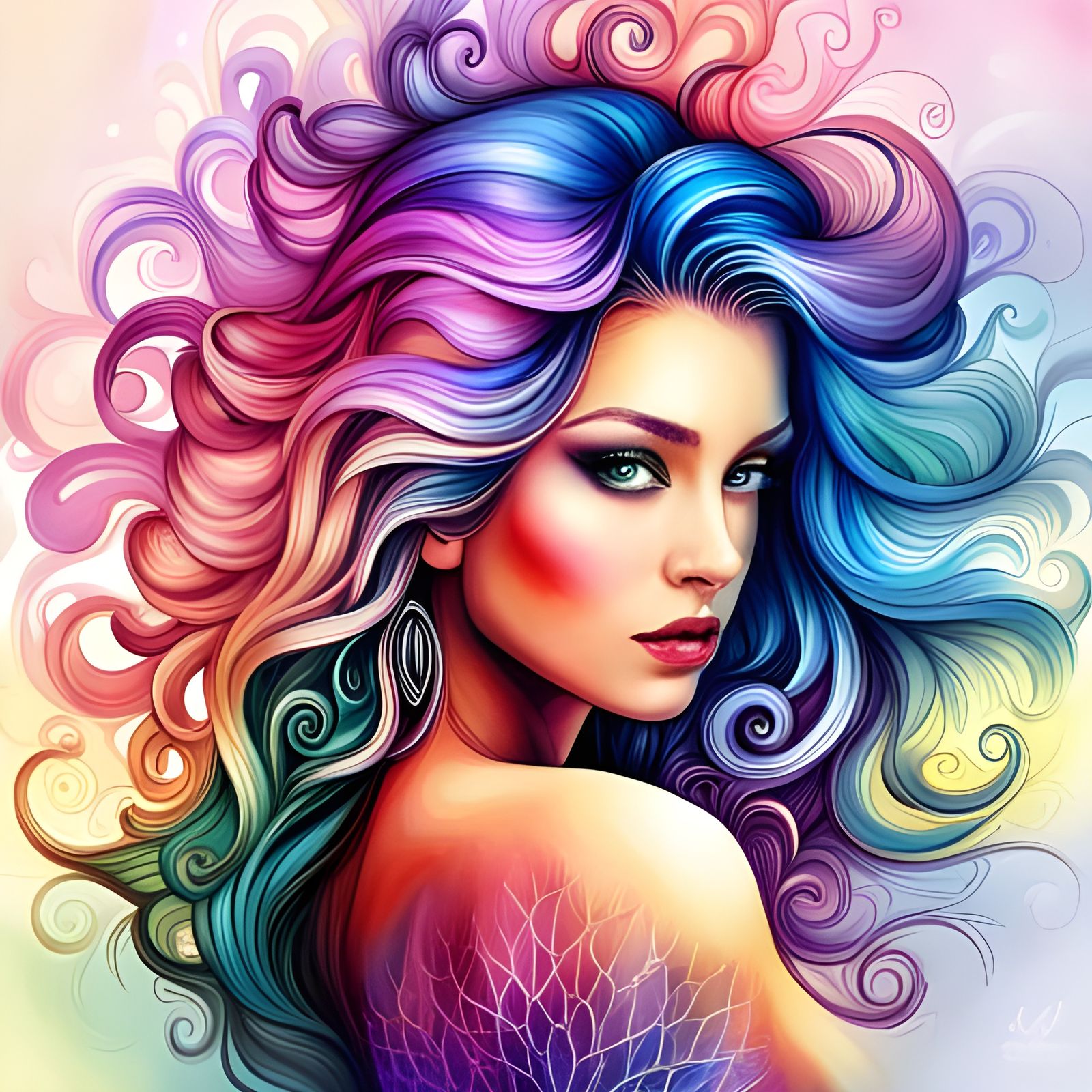 Wind Elemental Woman in Psychedelic Art Style
