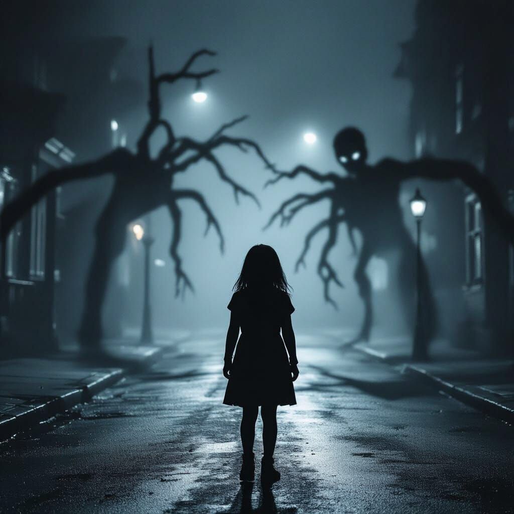 Girl Looks Back Nervously Down Empty Street