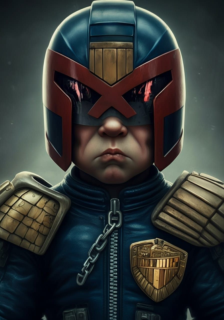 Baby Judge Dredd in Hyperrealistic Detail