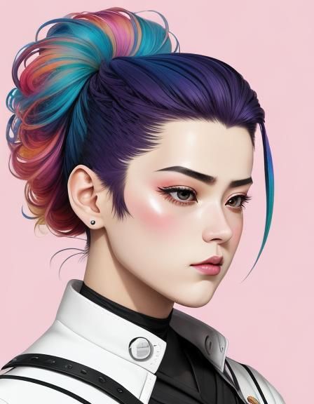 Unique Multicolored Hairstyle: Surrealist Illustration