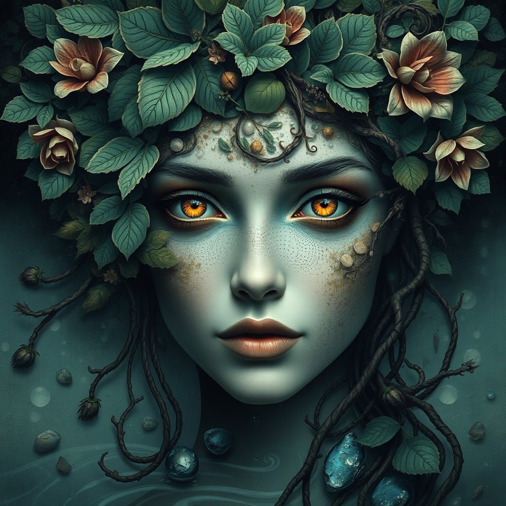 Enigmatic Forest Goddess Emerges from Nature's Palette