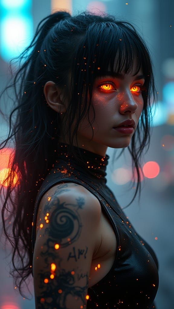 Digital Siren Rebooting with Cybernetic Hair