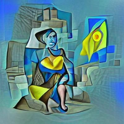Picasso-Style Woman in Blue and Yellow