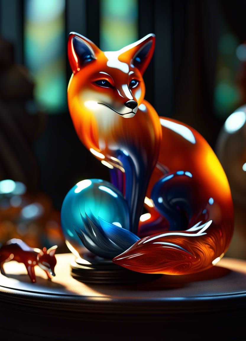 Blown Glass Foxes in Detailed Matte Painting