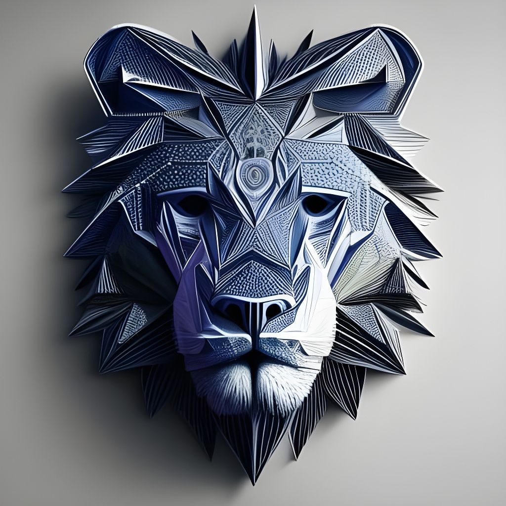 Geometric Lion Sculpture in Moonlight