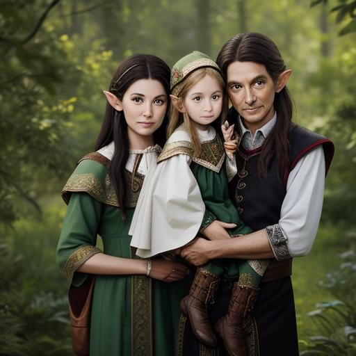 Elven Family Portrait: Mother, Father, and Daughter