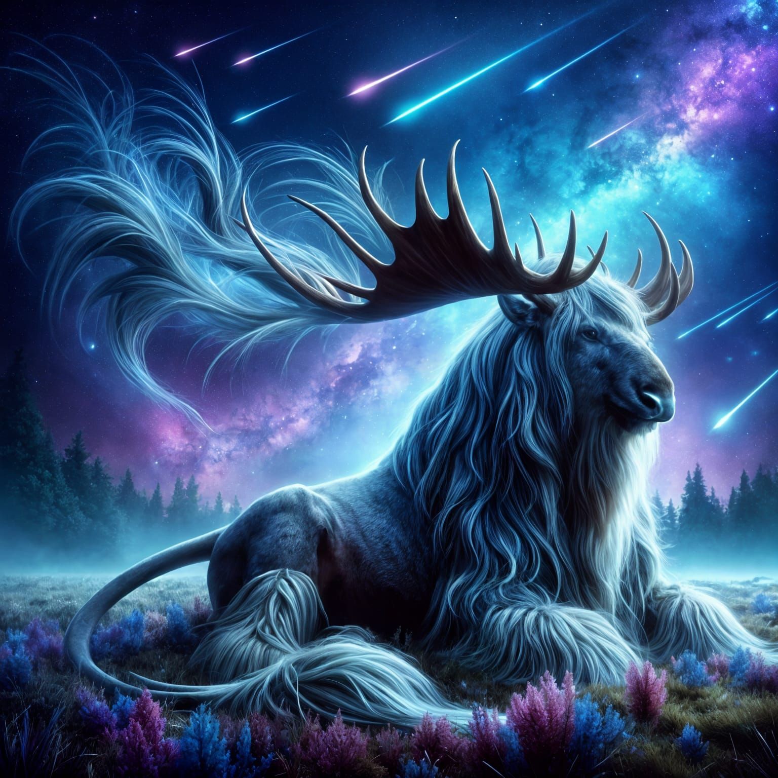 Ethereal Hybrid Creature Under a Starry Sky