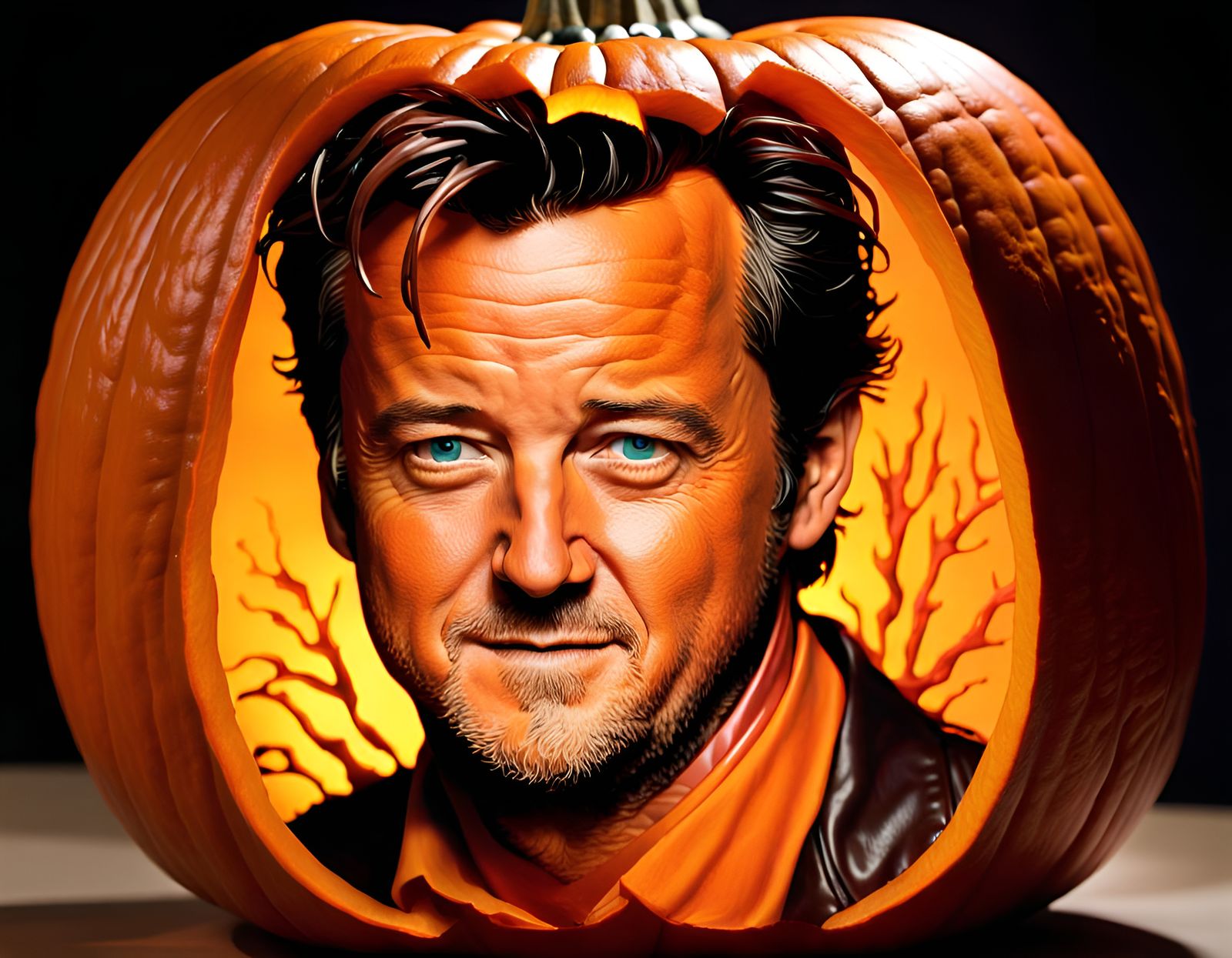 Hyperrealistic Pumpkin Carving of Matthew Perry