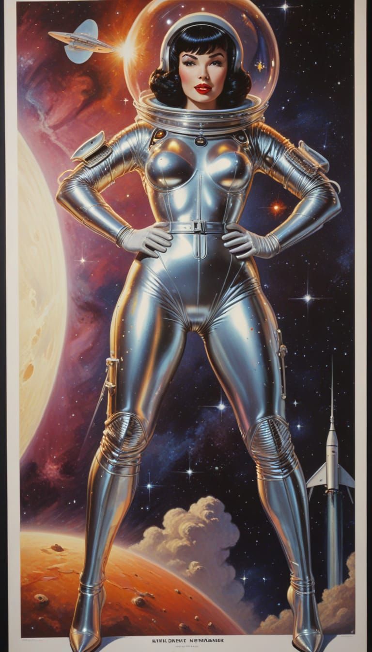 Retro Sci-Fi Space Explorer in Bettie Page Style