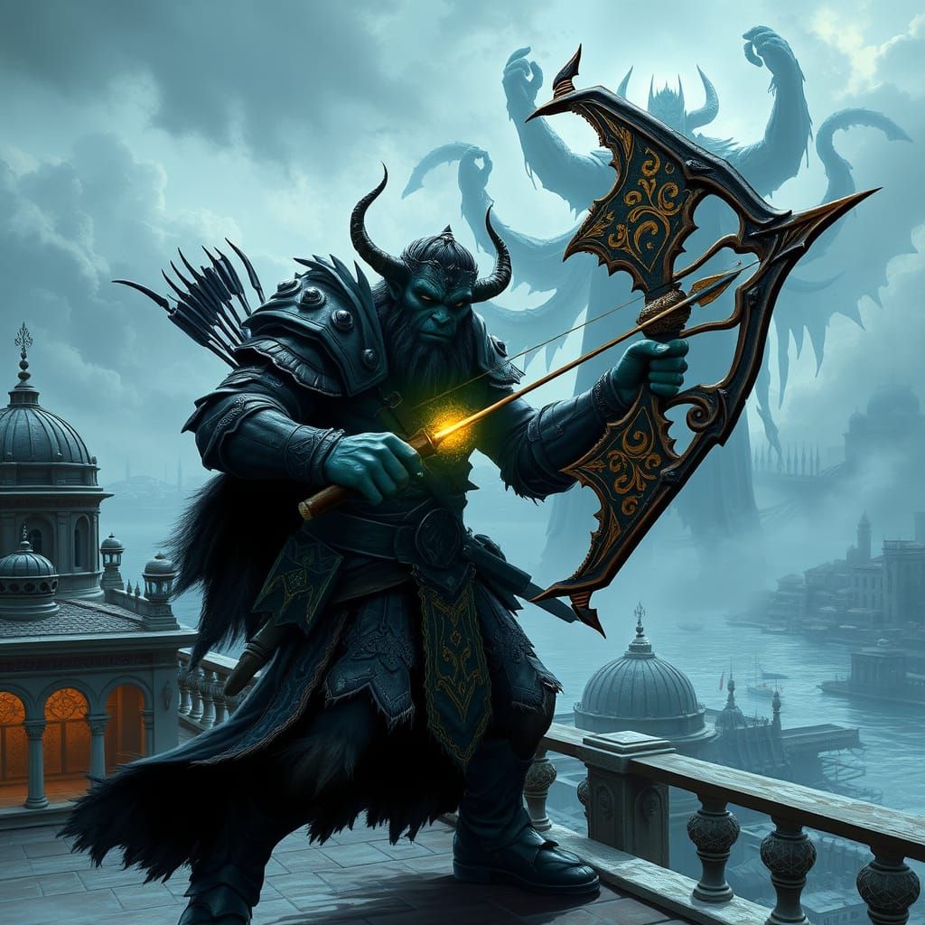 Orc Hunter on Palace Terrace in Comic Book Style