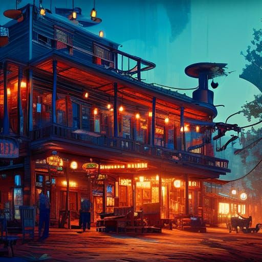 Wild West Saloon: Detailed Digital Illustration