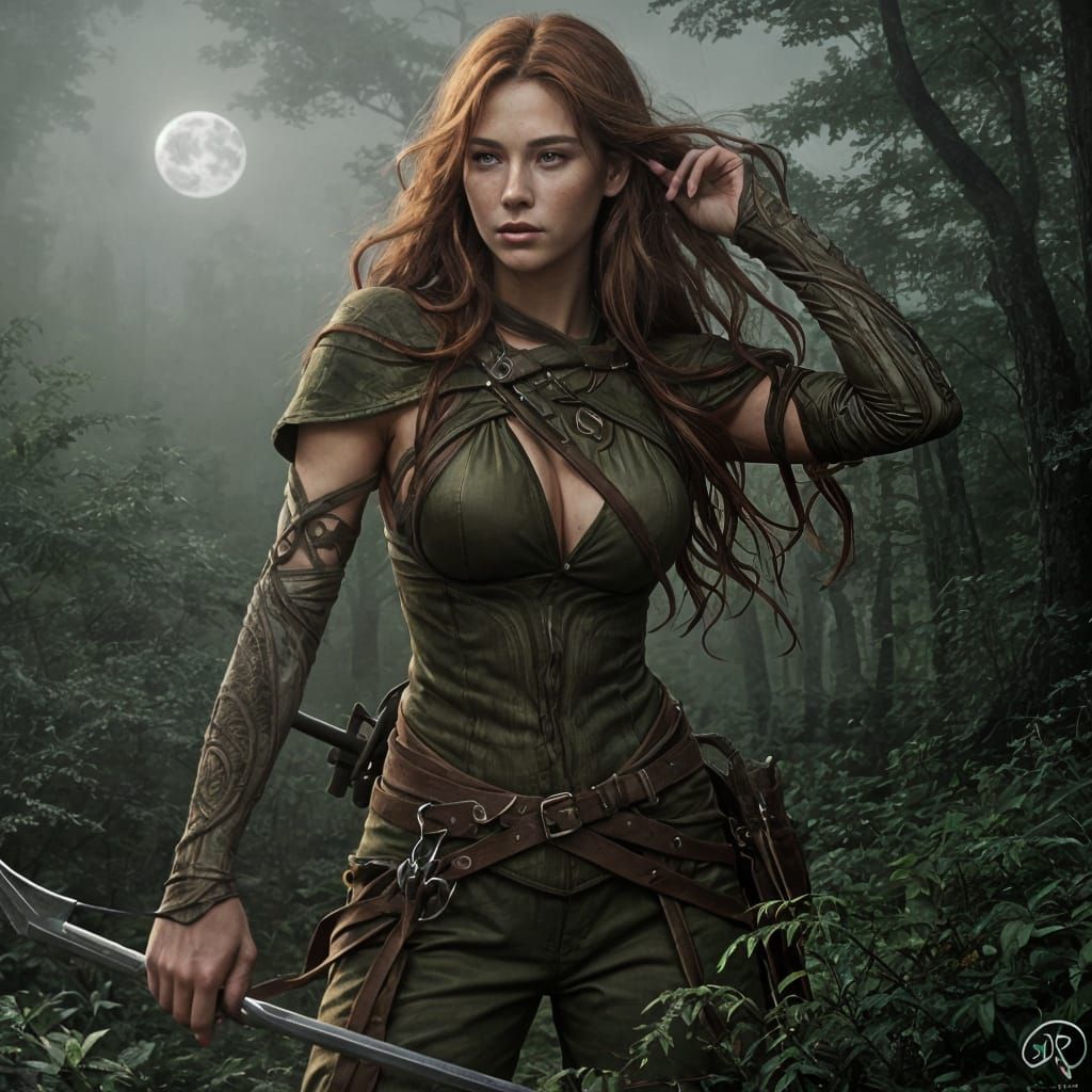Elven Archer in Misty Forest, Hyperrealistic Painting