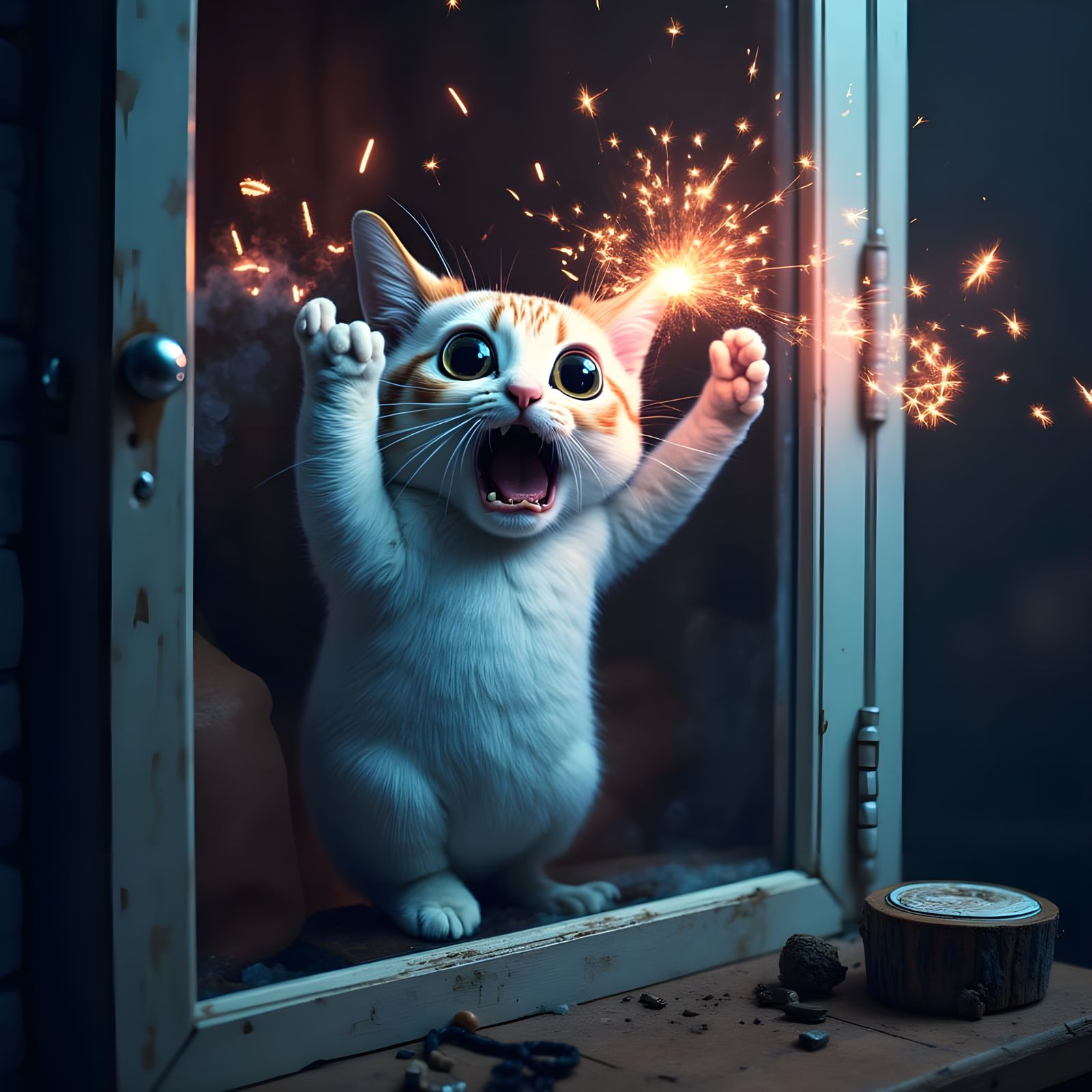 Glamorous Feline in Vintage Cartoon Style Celebrates New Yea...