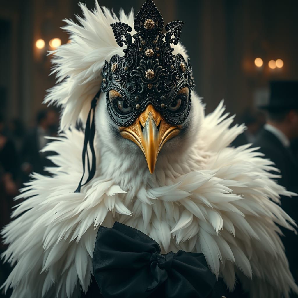 Victorian Masquerade Human-Bird Hybrid in Fantasy Realism