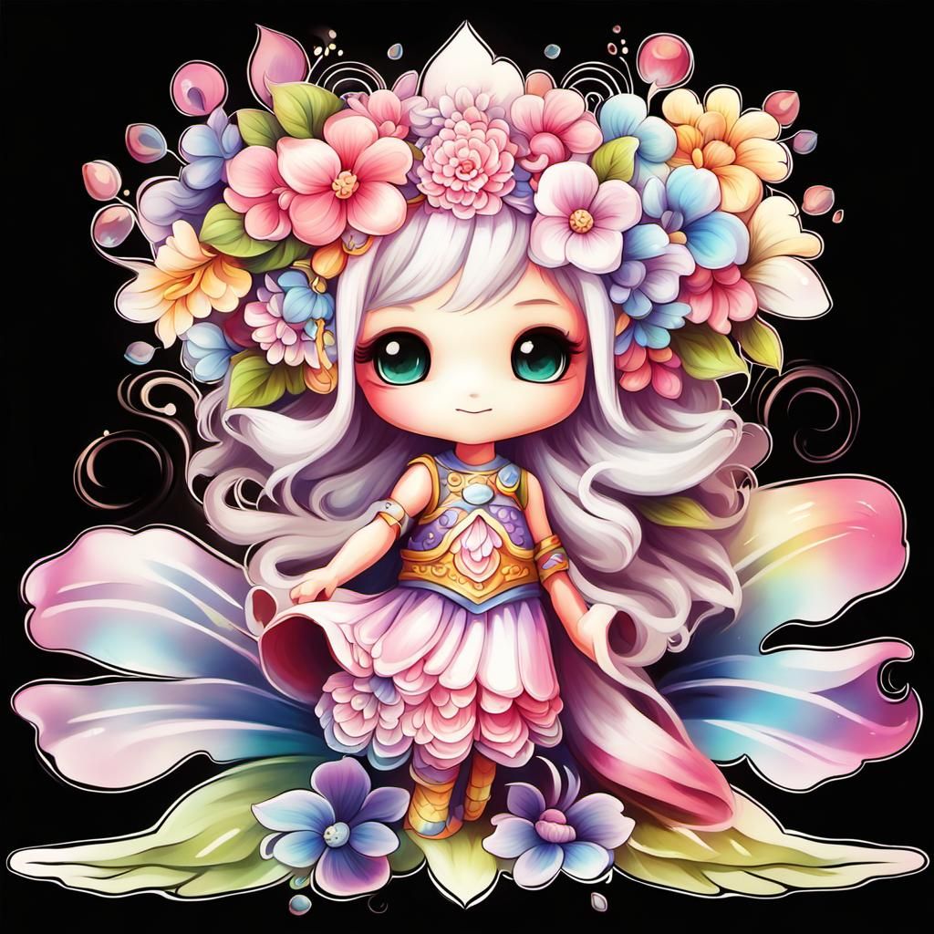 Fantasy Flower Chibi in Oil Painted Airbrush Style
