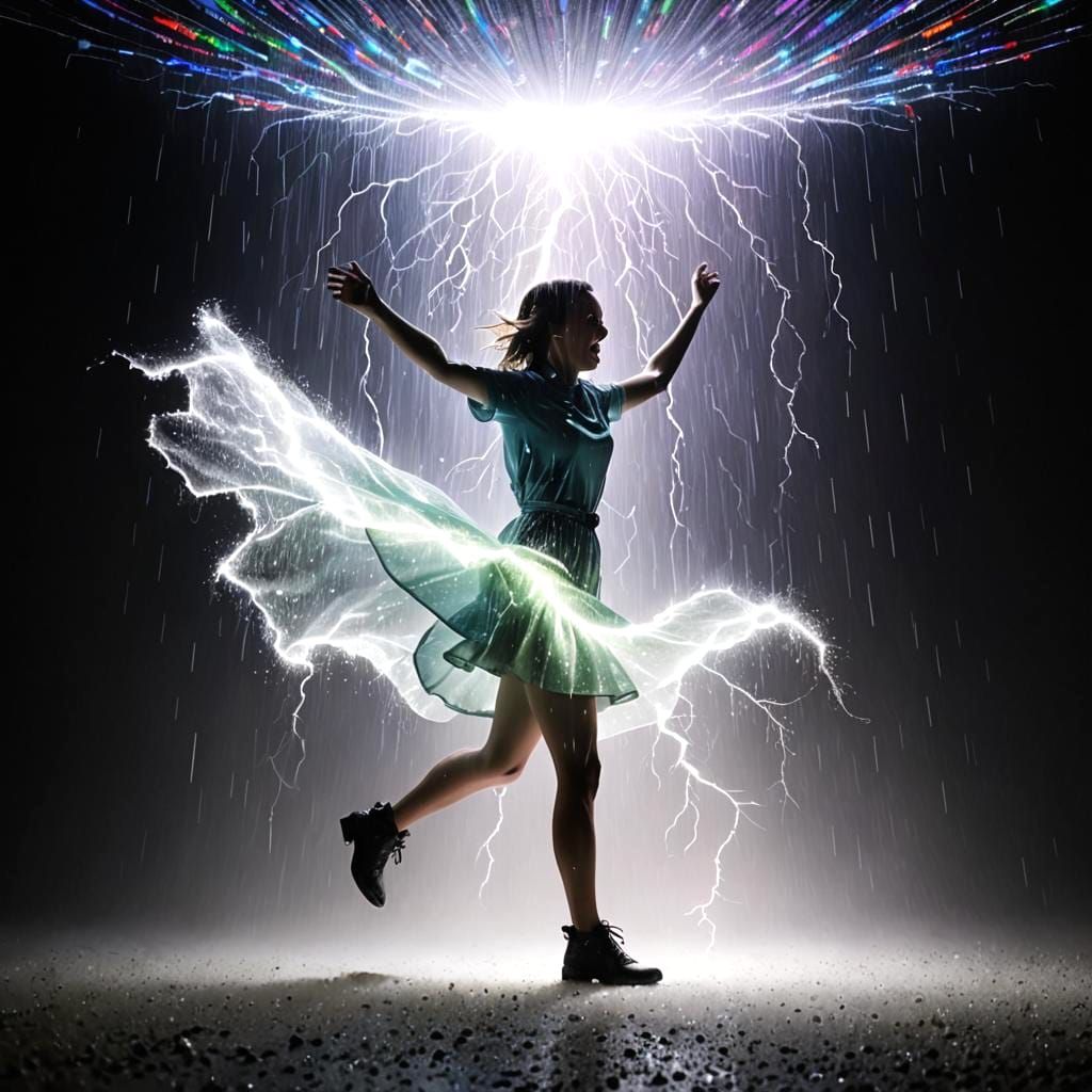 Bold Multicolored LED Rainstorm with Lightning