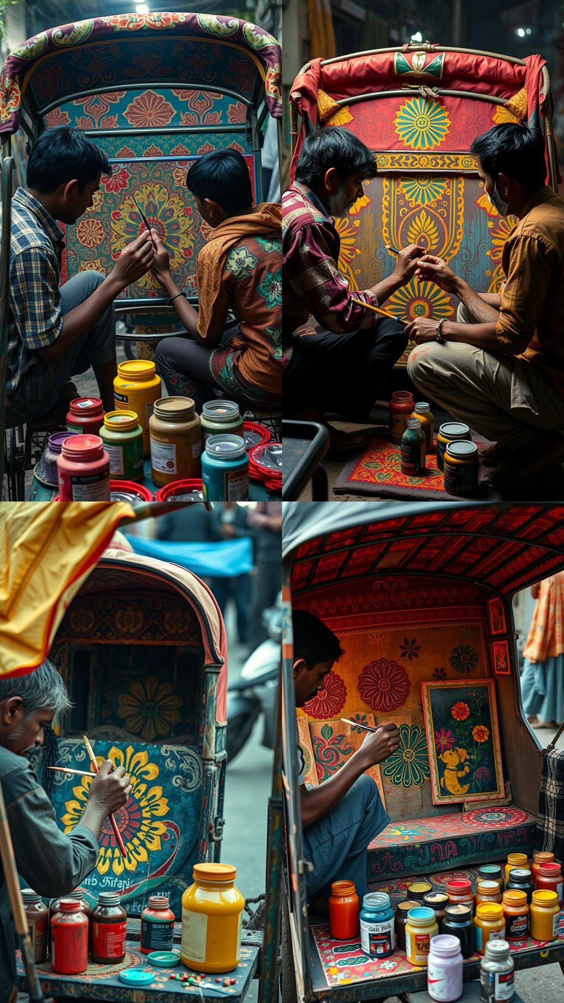 Bangladeshi Artists Hand-Painting a Rickshaw: Traditional Ar...