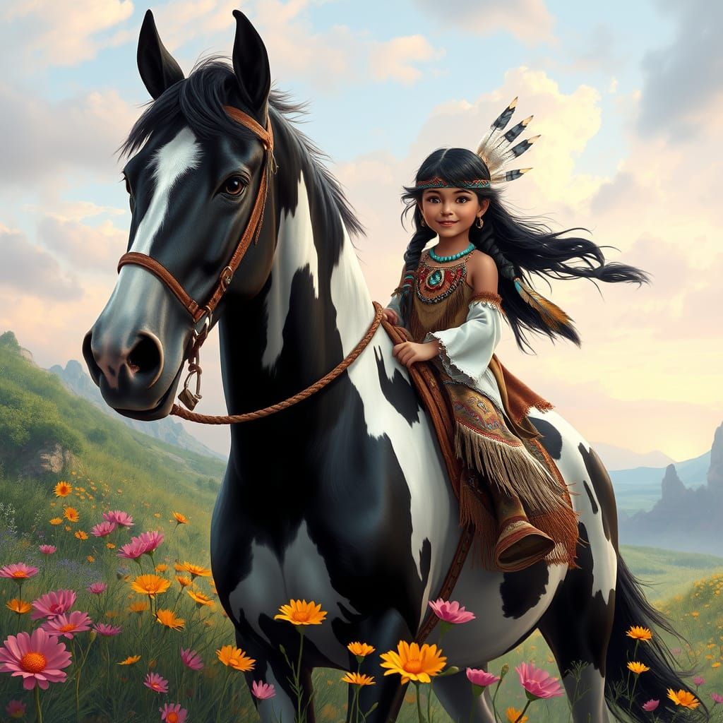 Serenely Riding a Majestic Appaloosa Horse in a Whimsical La...