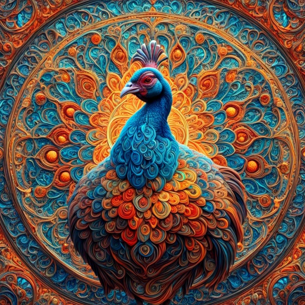 Kaleidoscopic Turkey in Fractal Stained Glass