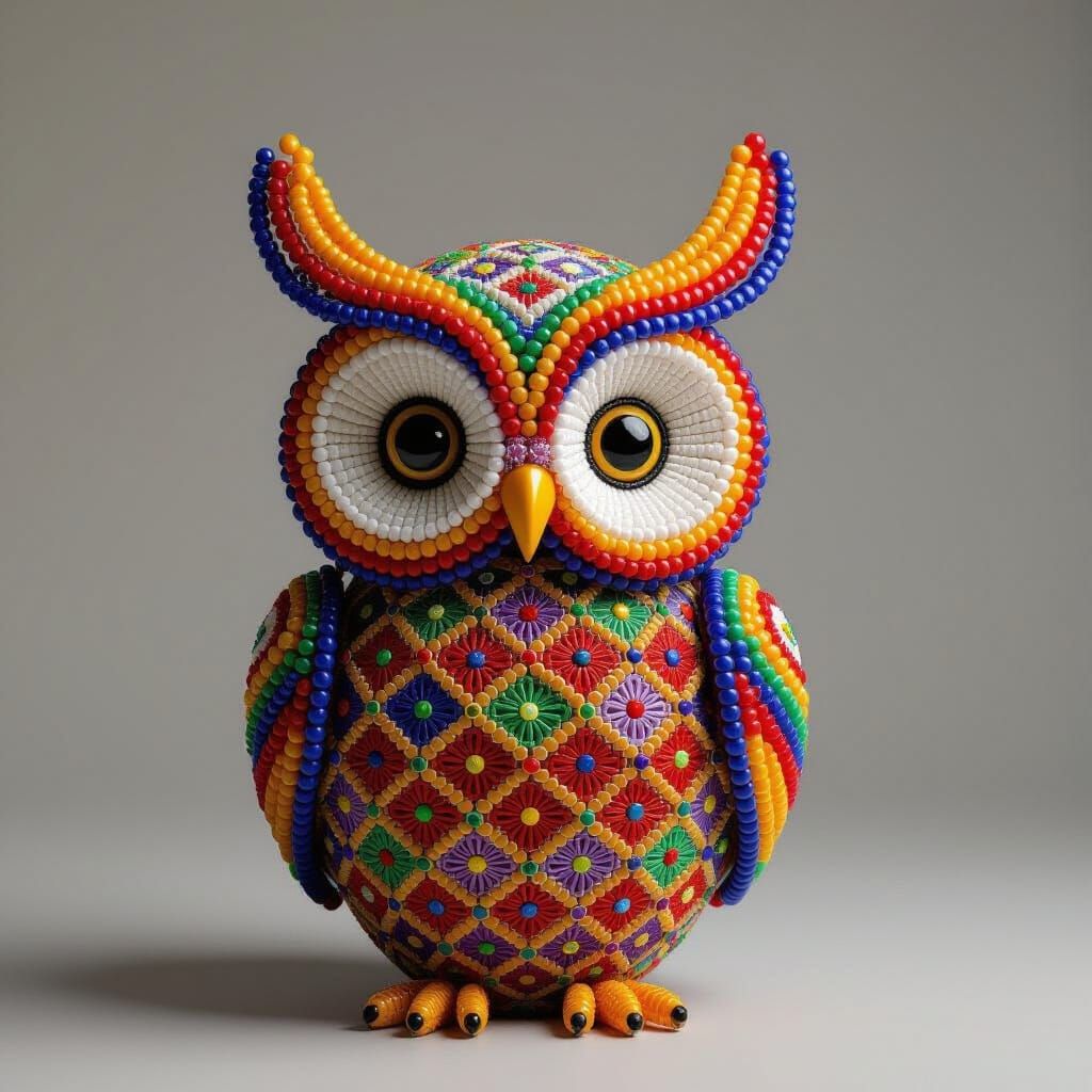 Beaded Owl Sculpture in Vivid Colors