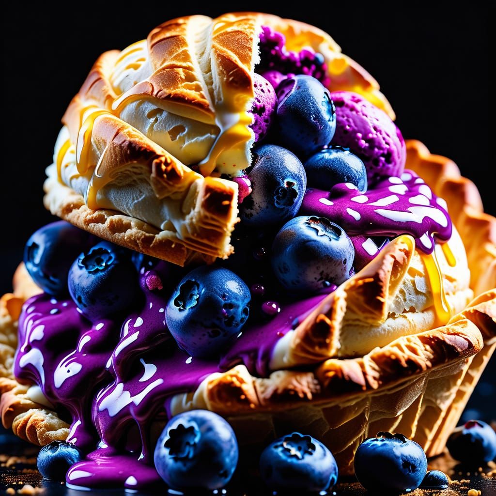 Delicious Blueberry Ice Cream Cone Splash Art