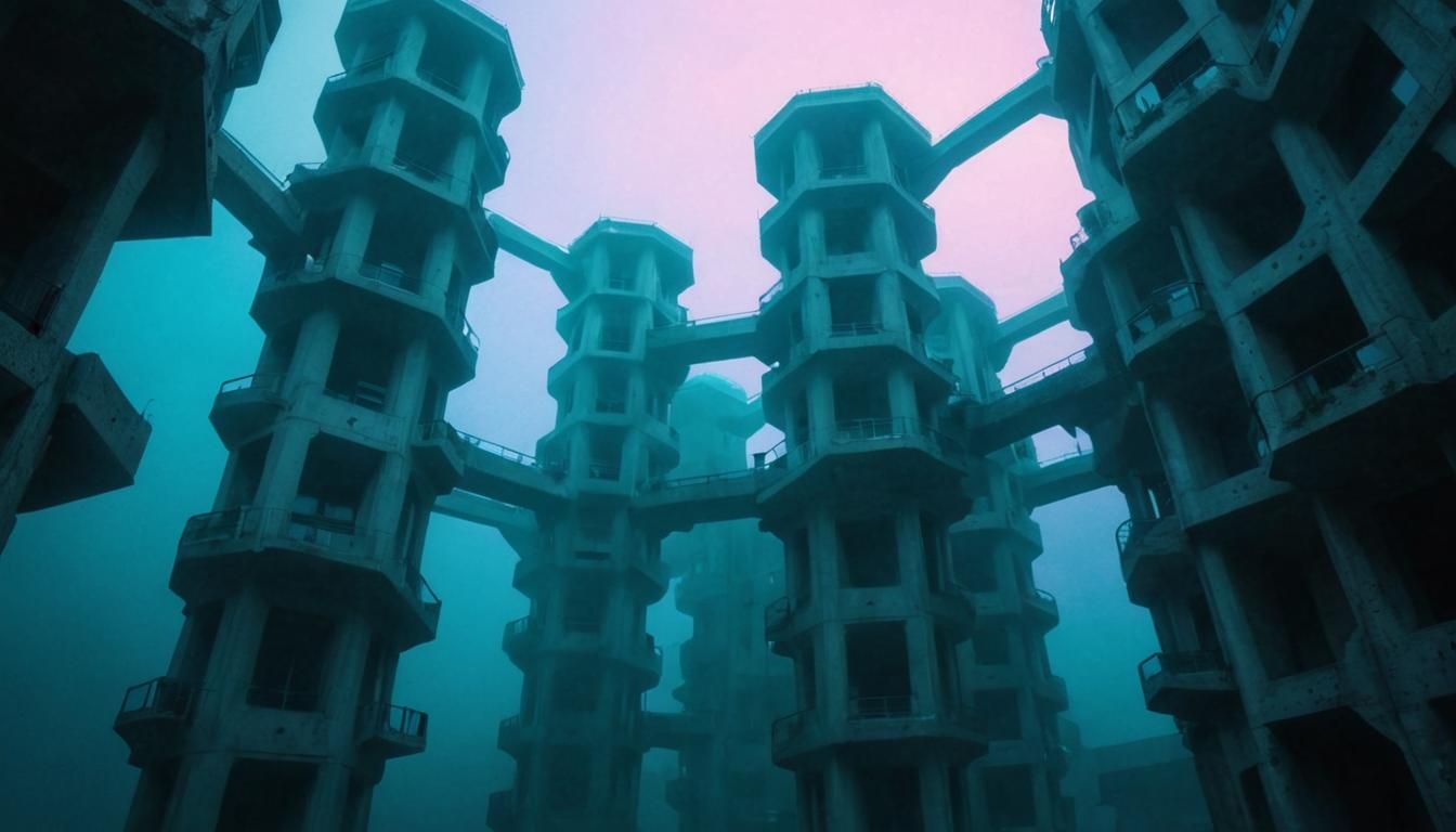 Futuristic Brutalist Living Habitats in Teal and Purple