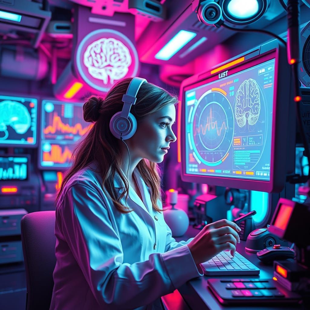 Futuristic Lab: Cerebral Blood Flow Analysis in Vibrant Deta...