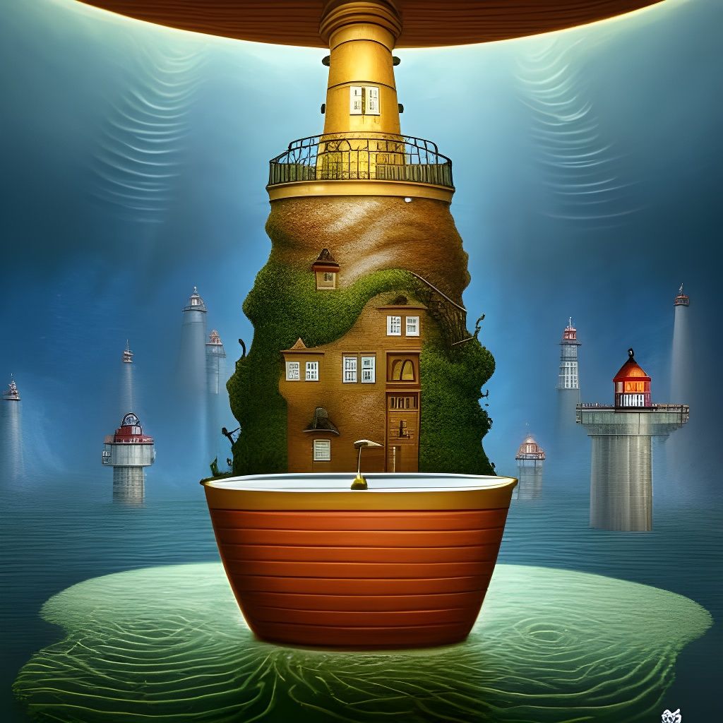 Lighthouse in Bathtub: Surreal Jacek Yerka Style