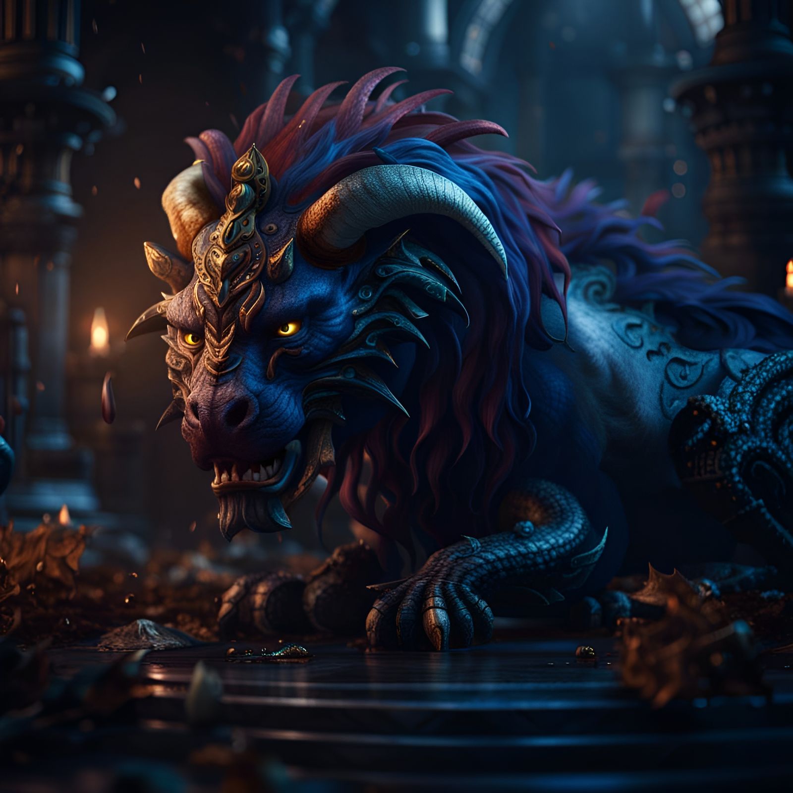 Mythological Chimera in Detailed Dark Fantasy Art