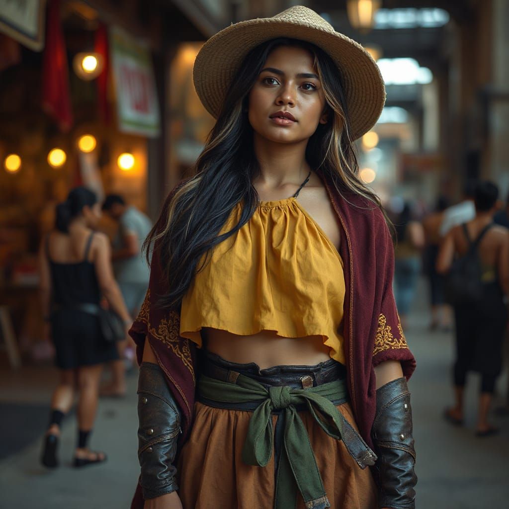 Mayan Woman in Market with Flowing Hair